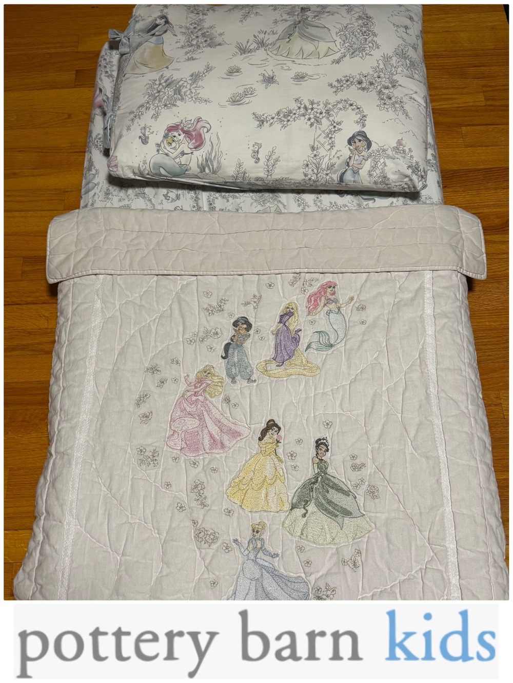 Pottery Barn Kids Disney Princess Heritage Quilt, Pillow Case, and Fitted Sheet